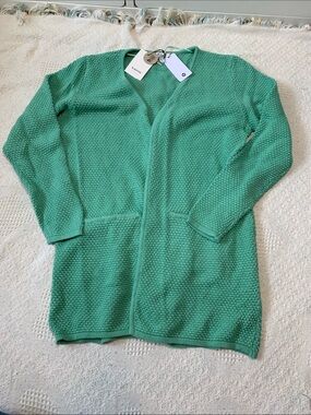 Open-Front Textured Cardigan Sweater - Green